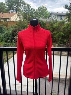 Women's Red Ribbed Full-Zip Jacket from Adidas